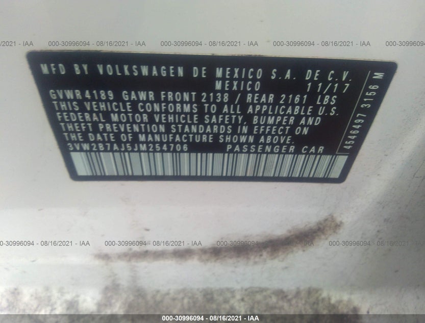 3VW2B7AJ5JM254706