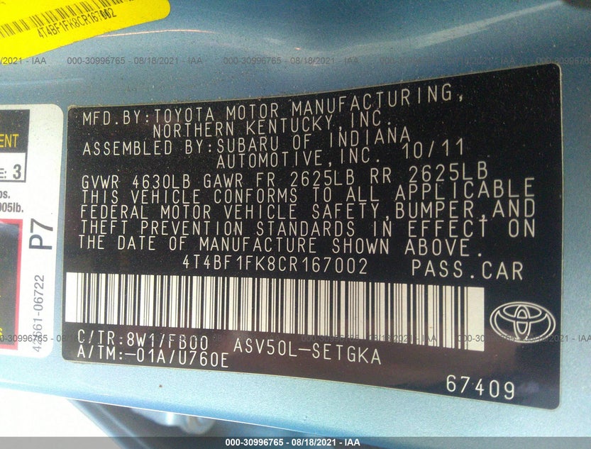 4T4BF1FK8CR167002