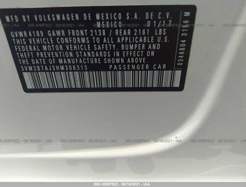 3VW2B7AJ3HM306313
