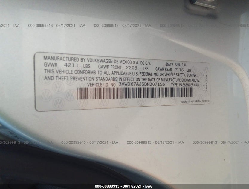 3VWDX7AJ5BM307156