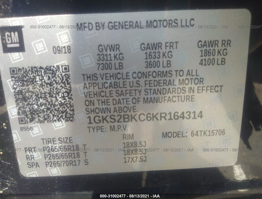 1GKS2BKC6KR164314