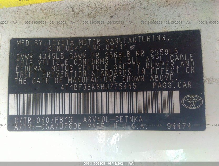 4T1BF3EK6BU775445