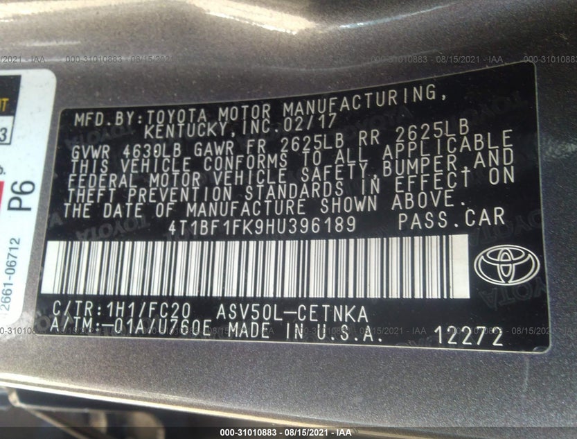 4T1BF1FK9HU396189