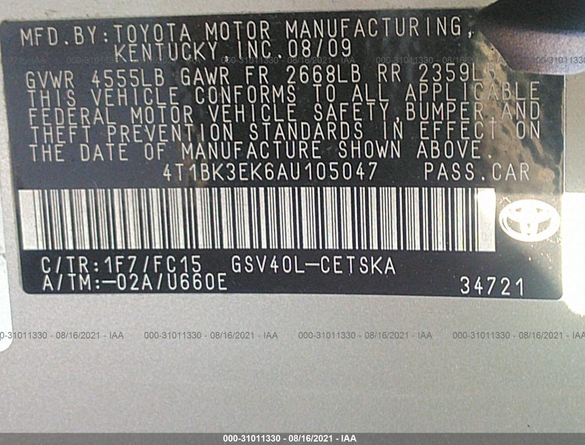 4T1BK3EK6AU105047