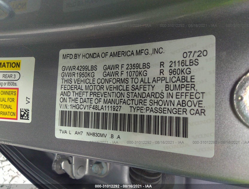 1HGCV1F48LA111927
