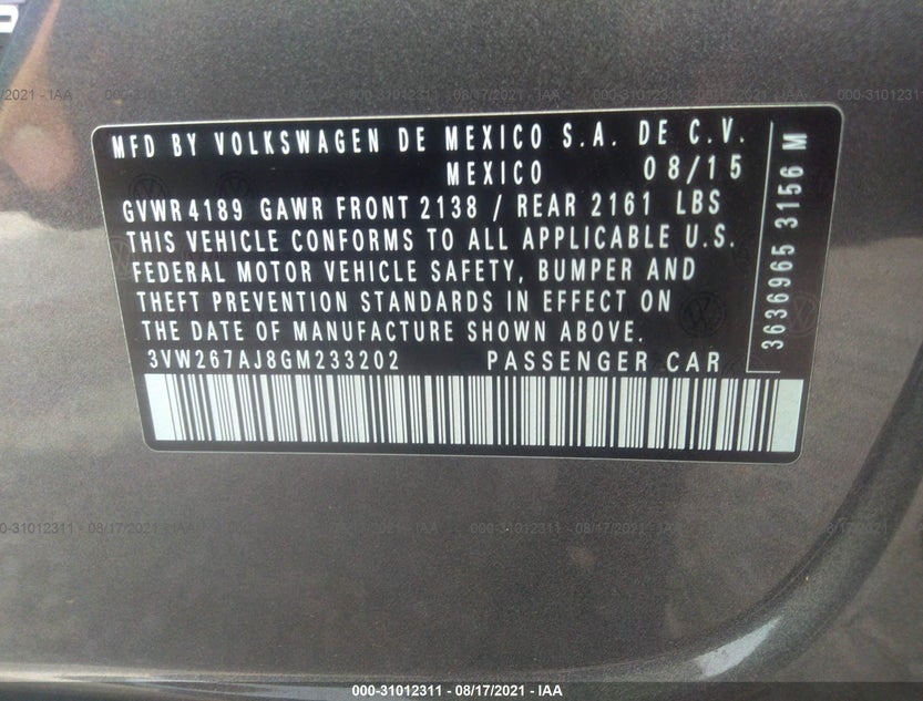3VW267AJ8GM233202
