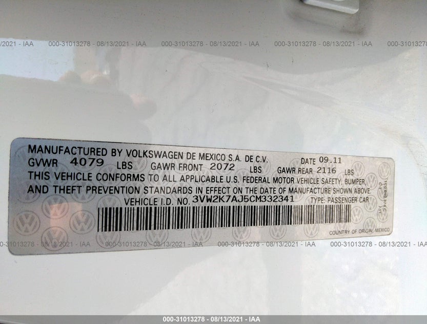3VW2K7AJ5CM332341