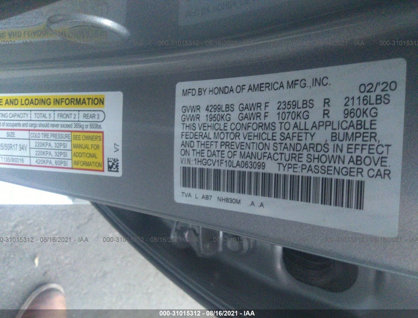 1HGCV1F10LA063099