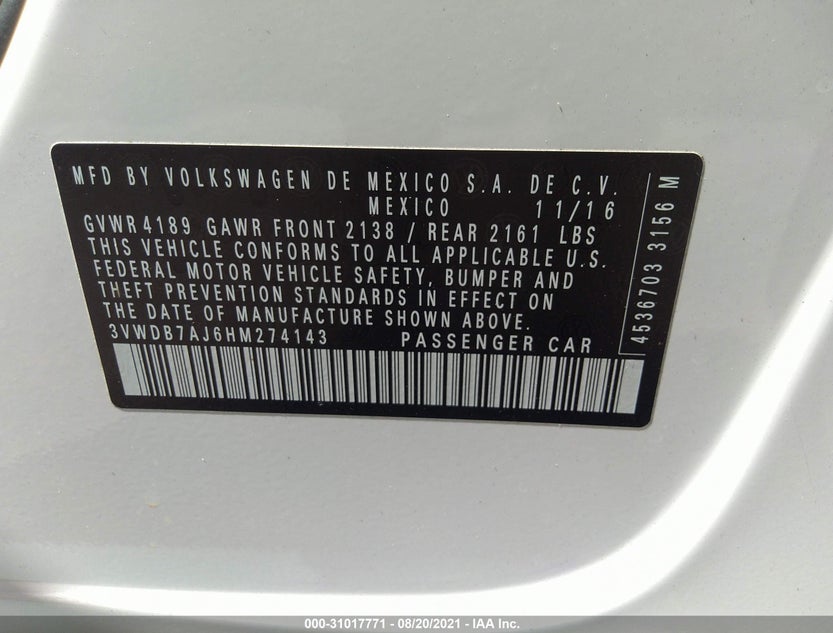3VWDB7AJ6HM274143