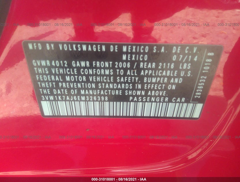 3VW1K7AJ6EM326398