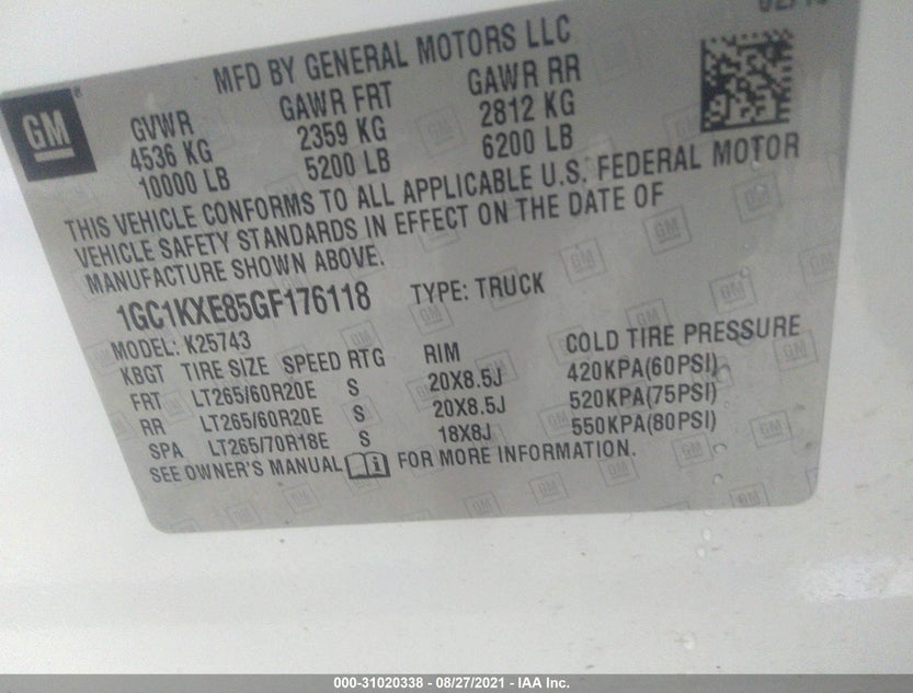 1GC1KXE85GF176118