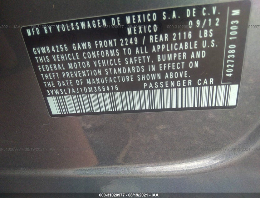 3VW3L7AJ1DM386416