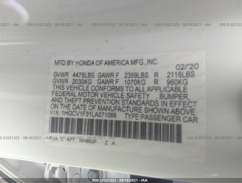 1HGCV1F31LA071066