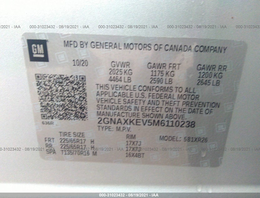 2GNAXKEV5M6110238
