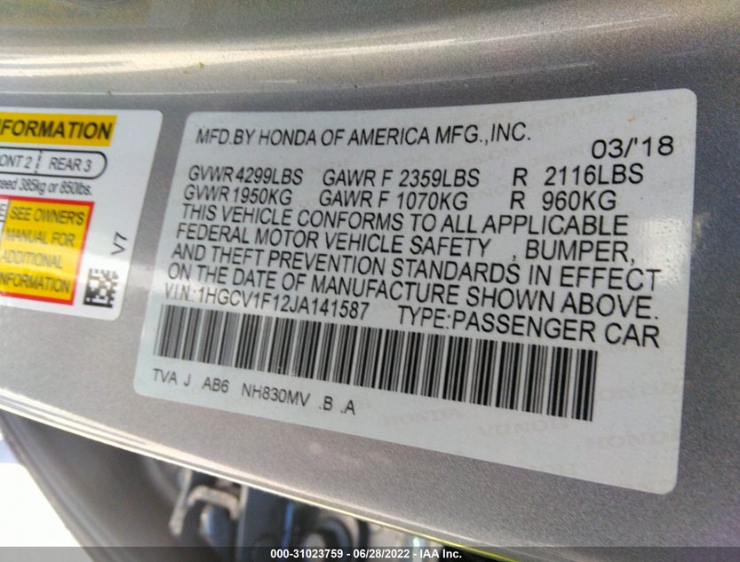 1HGCV1F12JA141587
