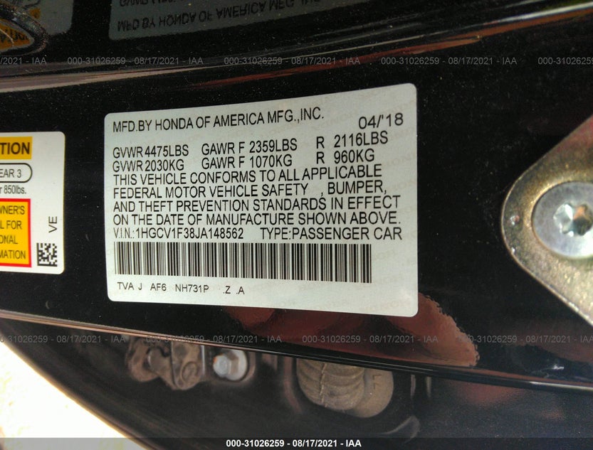 1HGCV1F38JA148562