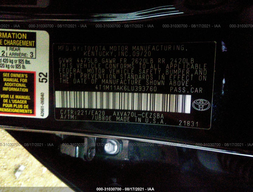4T1M11AK6LU393760