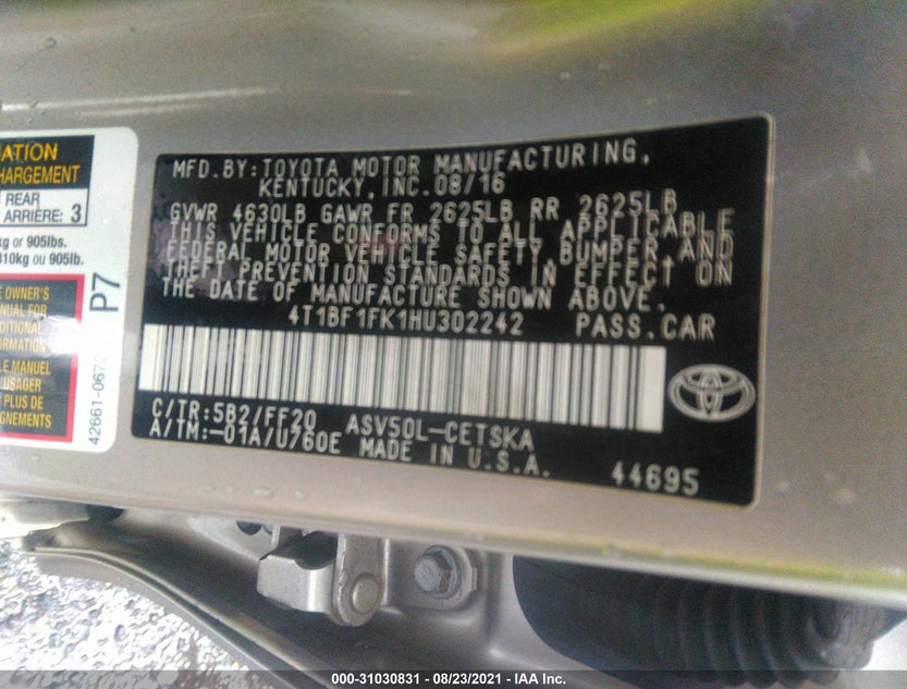 4T1BF1FK1HU302242