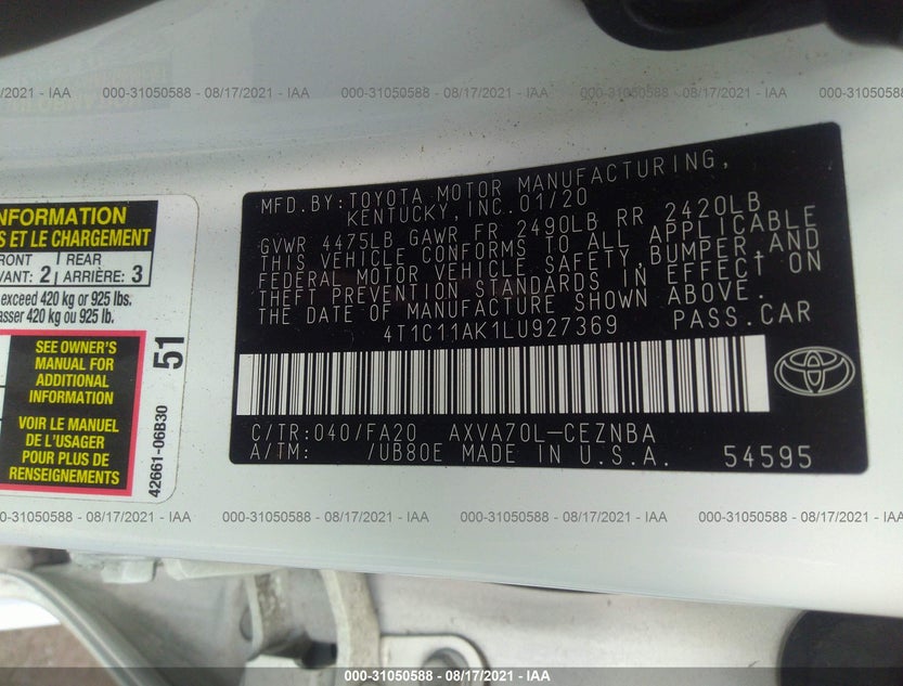 4T1C11AK1LU927369
