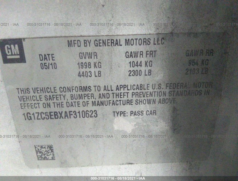 1G1ZC5EBXAF310623