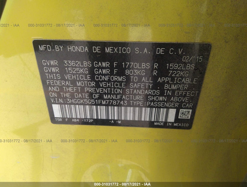 3HGGK5G51FM778743