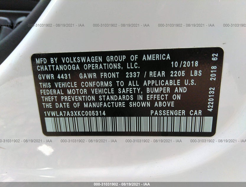 1VWLA7A3XKC005314