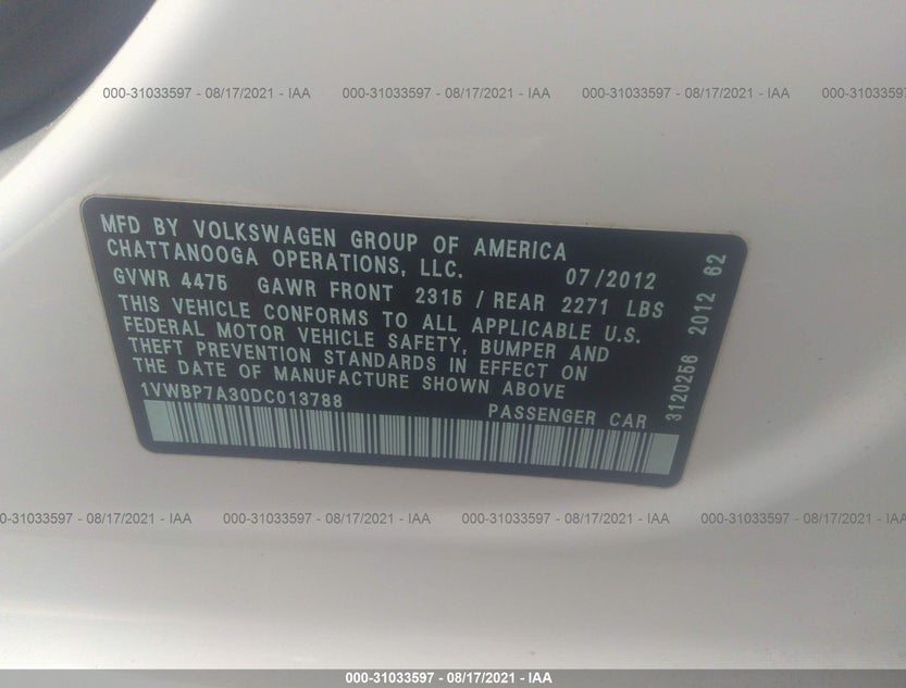 1VWBP7A30DC013788