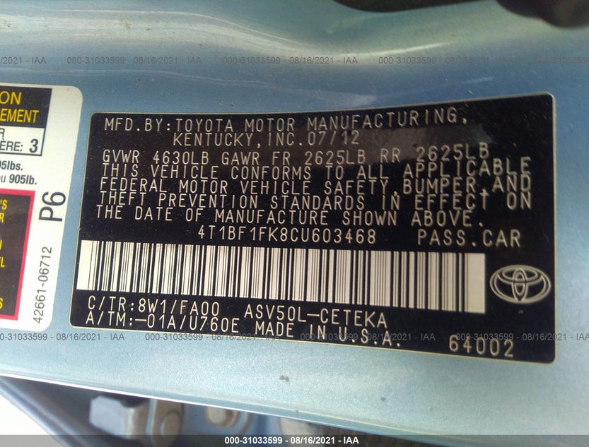 4T1BF1FK8CU603468