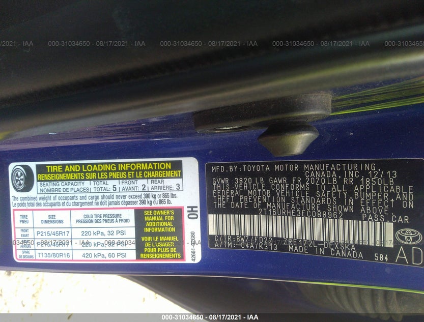 2T1BURHE3EC088962