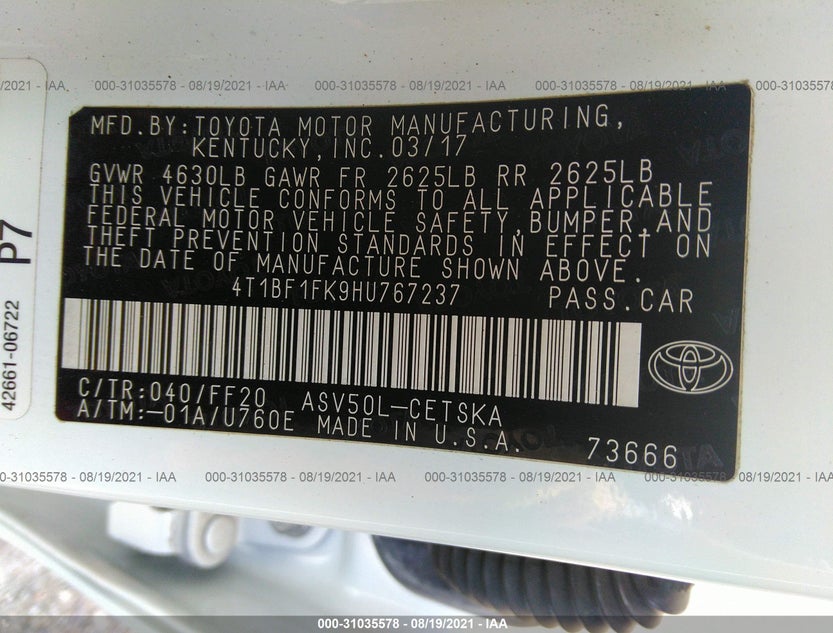 4T1BF1FK9HU767237