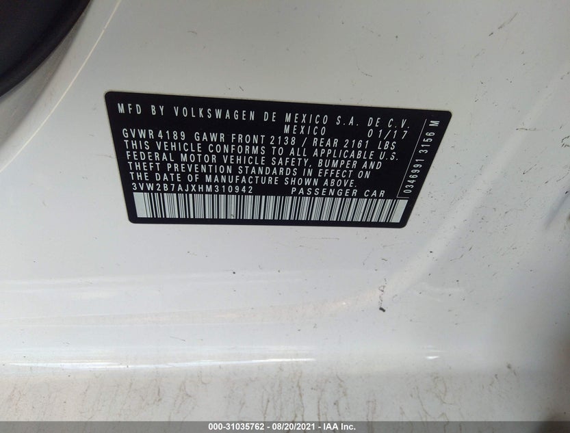 3VW2B7AJXHM310942