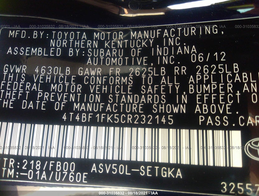 4T4BF1FK5CR232145