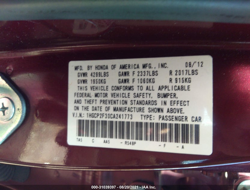 1HGCP2F30CA241773