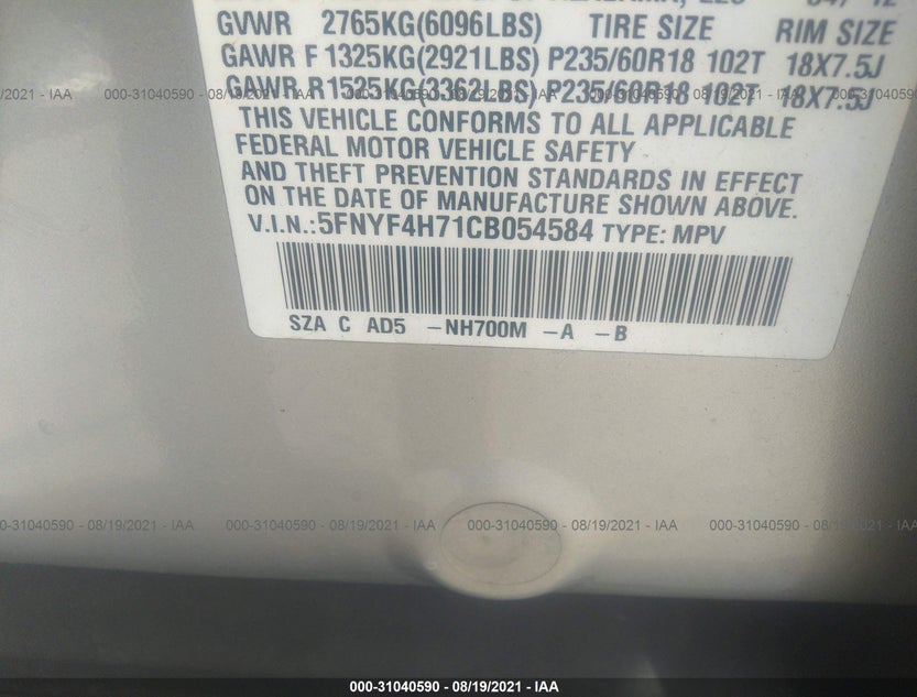 5FNYF4H71CB054584