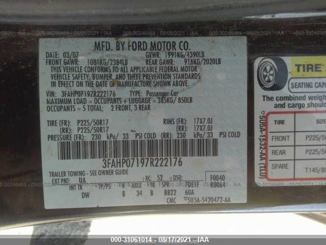 2007 Ford Fusion Se VIN: 3FAHP07197R222176 Lot: 31061014