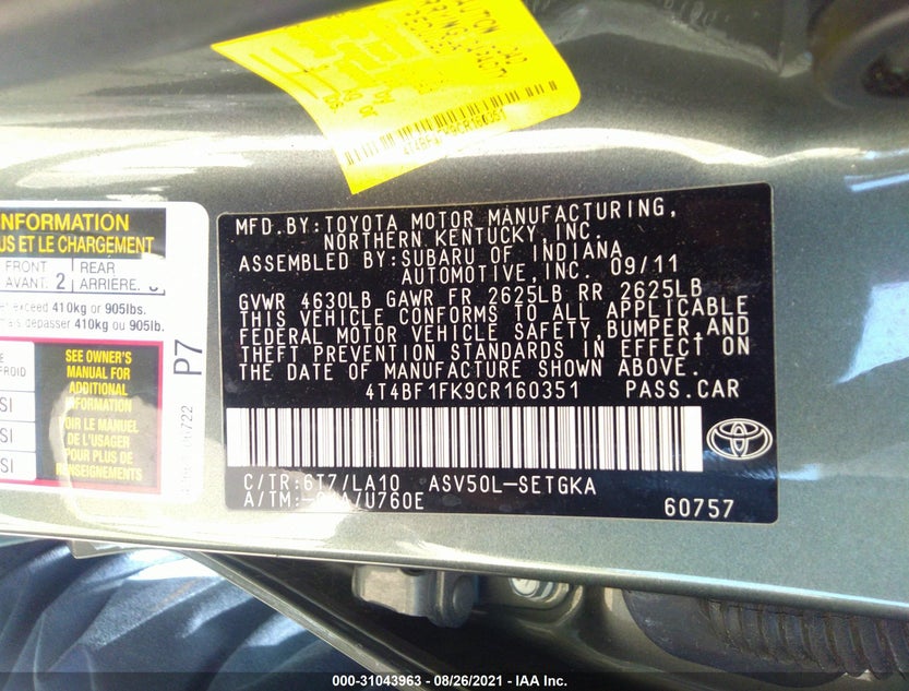 4T4BF1FK9CR160351