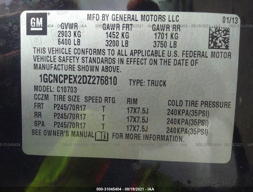 1GCNCPEX2DZ276810