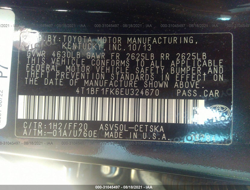 4T1BF1FK6EU324670