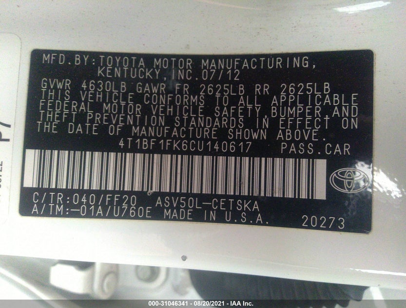 4T1BF1FK6CU140617