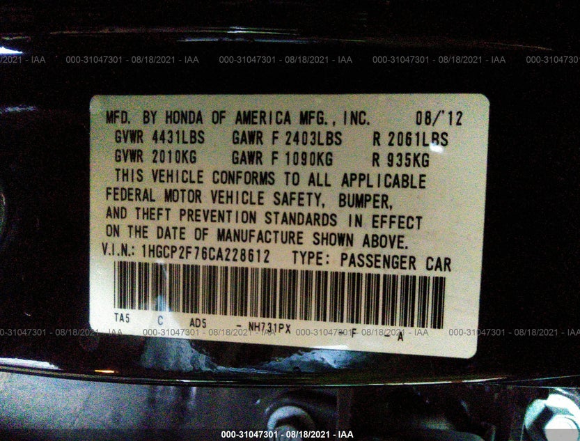 1HGCP2F76CA228612