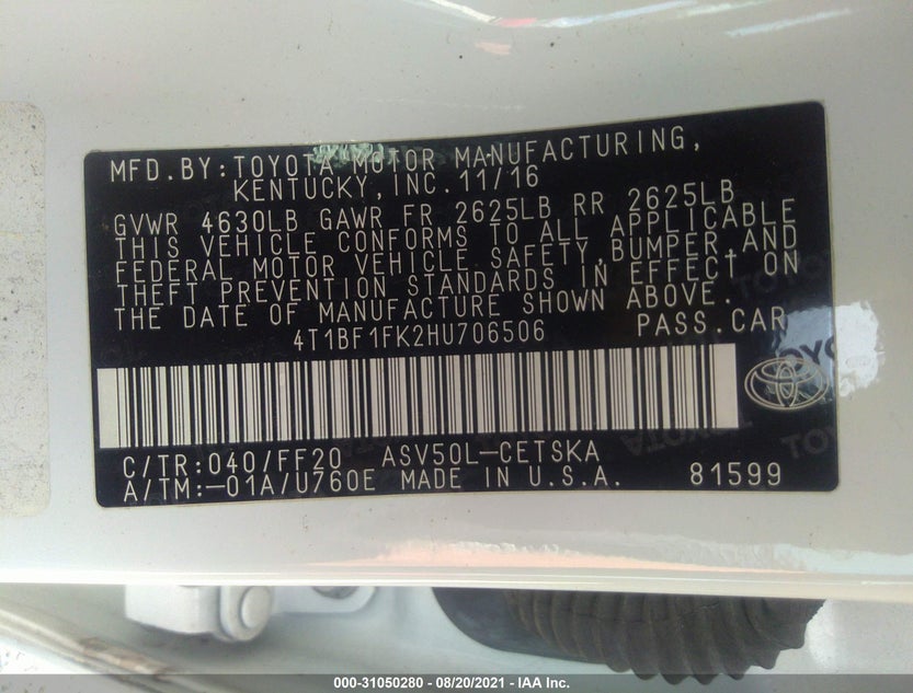 4T1BF1FK2HU706506