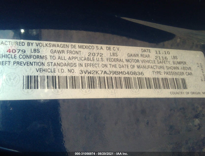 3VW2K7AJ9BM040836