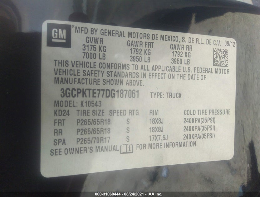 3GCPKTE77DG187061