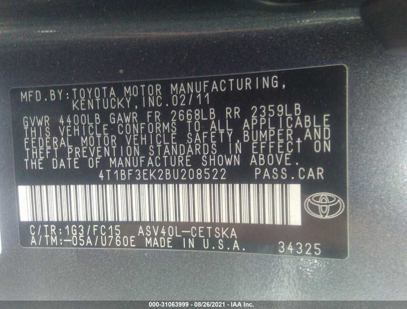 4T1BF3EK2BU208522