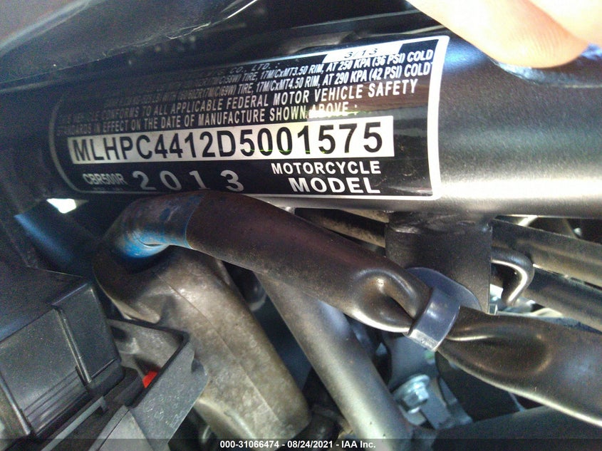 2013 Honda Cbr500 R VIN: MLHPC4412D5001575 Lot: 31066474