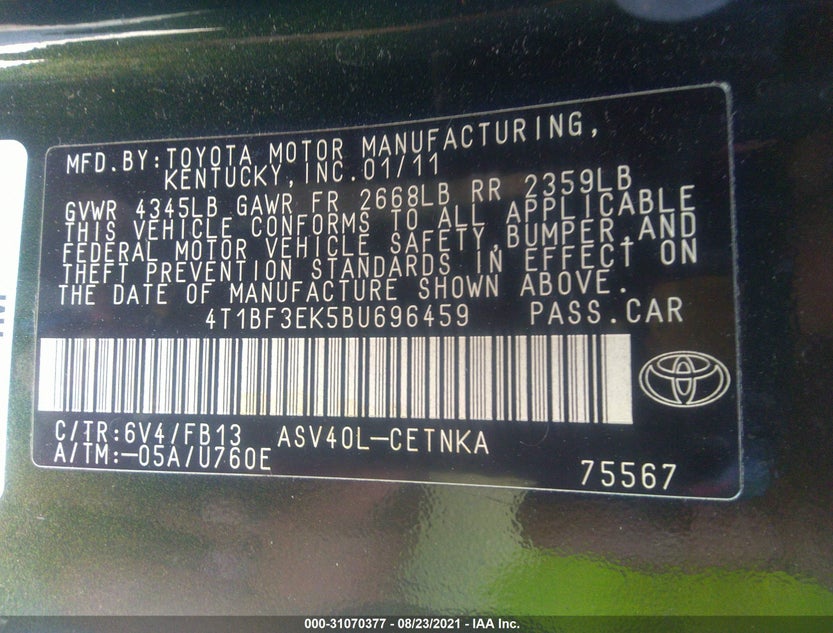 4T1BF3EK5BU696459