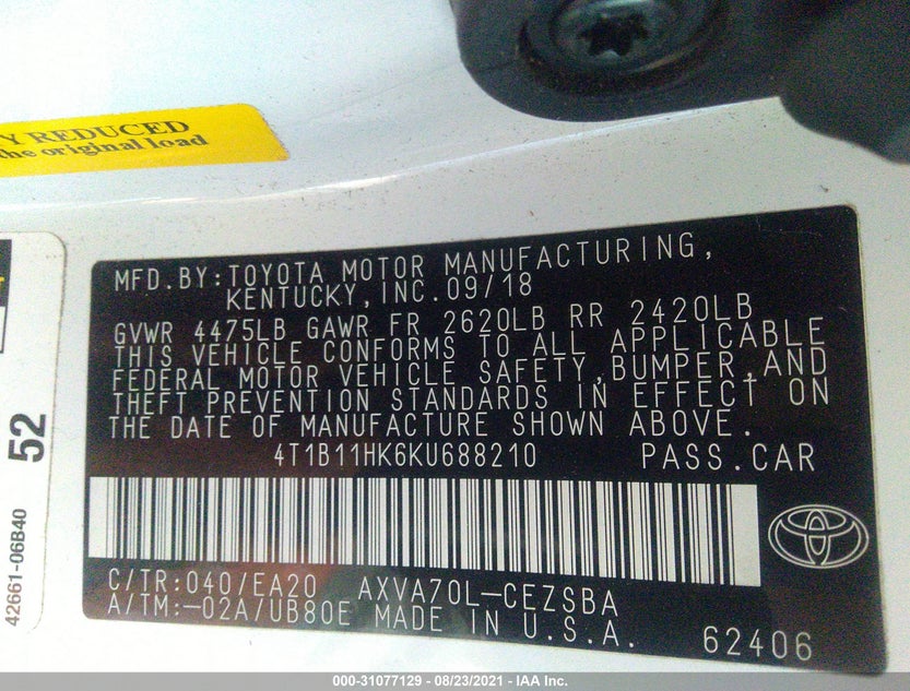 4T1B11HK6KU688210