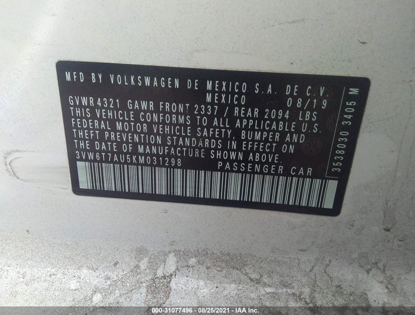 3VW6T7AU5KM031298