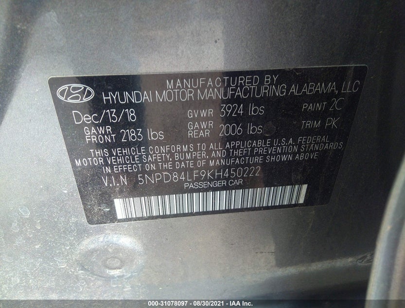 5NPD84LF9KH450222