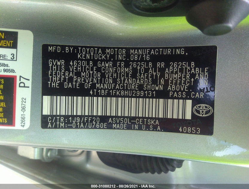 4T1BF1FK8HU299131